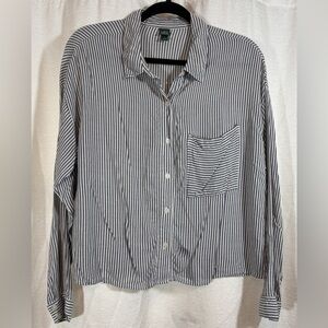 Wild Fable Striped Button-Down Boxy Cropped Long Sleeve Collared Shirt